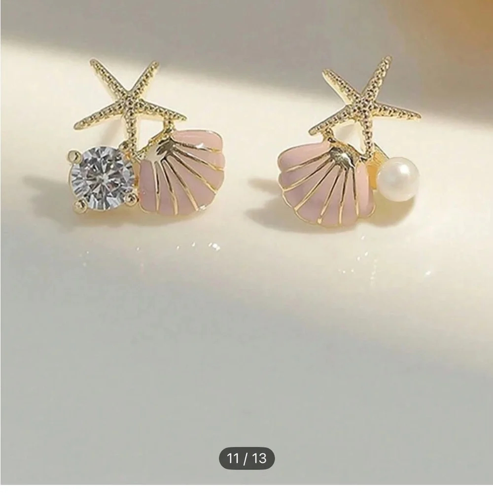Whimsical Gold and Pink Starfish Earrings - Picture 1 of 1